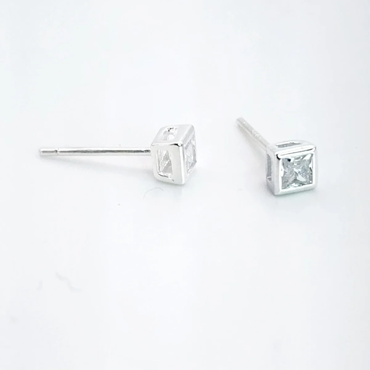 Sterling Silver Cubic Zirconia 3x3mm Square Stud Earrings