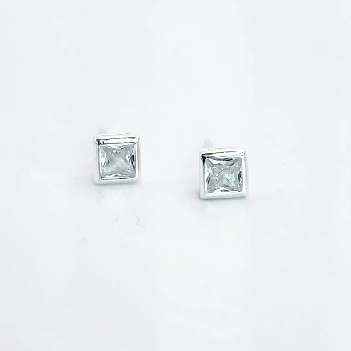 Sterling Silver Cubic Zirconia 3x3mm Square Stud Earrings
