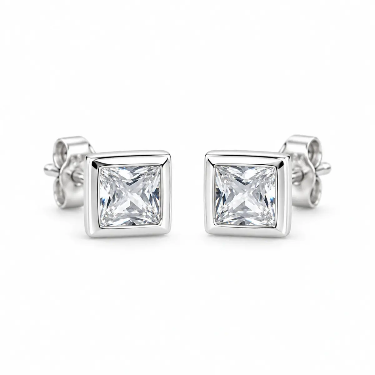 Sterling Silver Cubic Zirconia 3x3mm Square Stud Earrings
