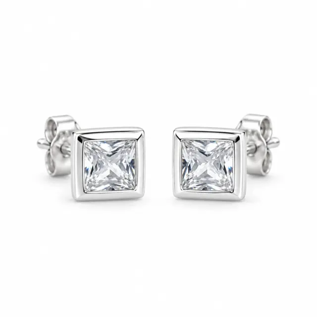 Sterling Silver Cubic Zirconia 3x3mm Square Stud Earrings