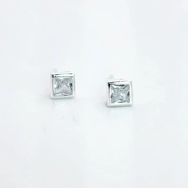 Sterling Silver Cubic Zirconia 3x3mm Square Stud Earrings
