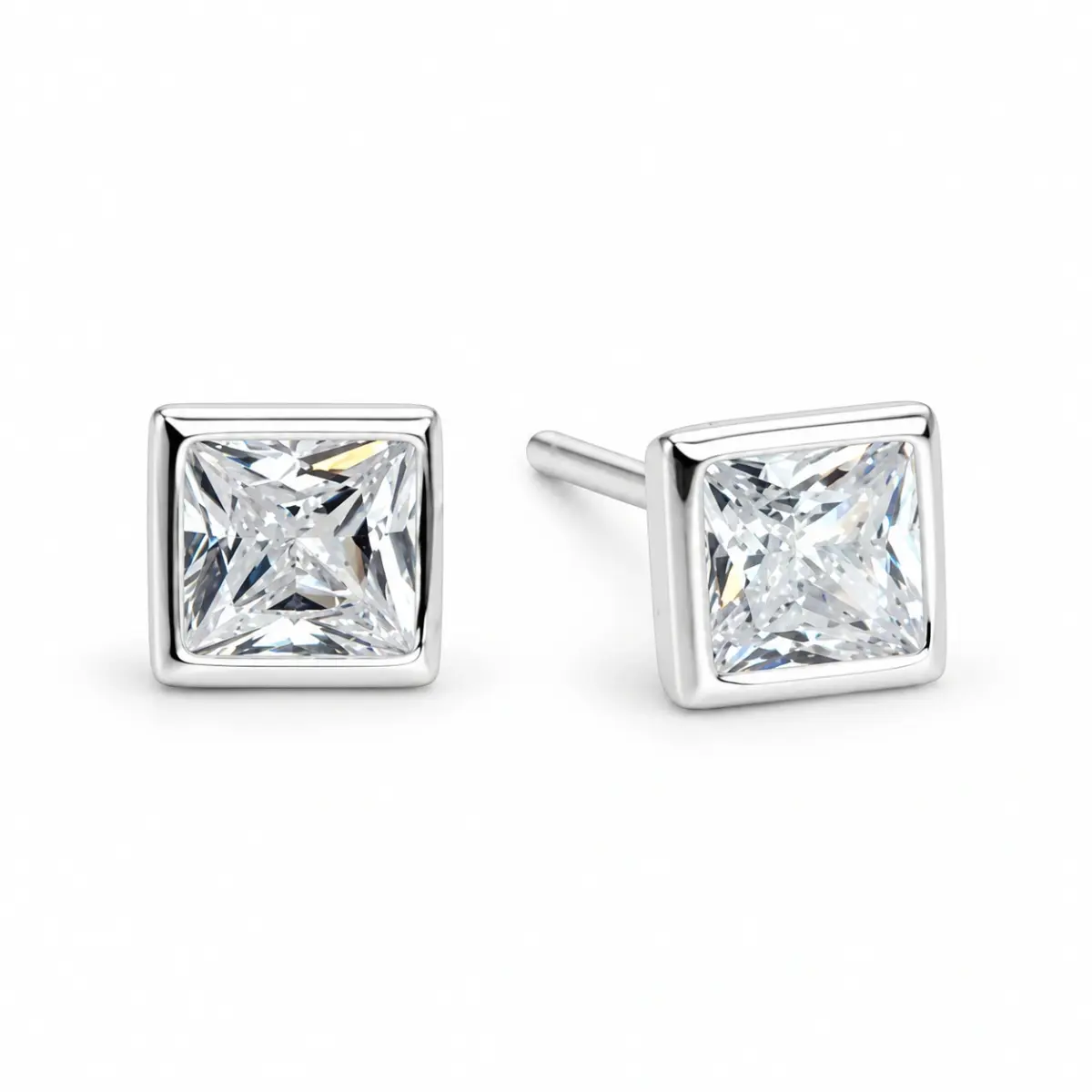 Sterling Silver Cubic Zirconia 4x4mm Square Stud Earrings