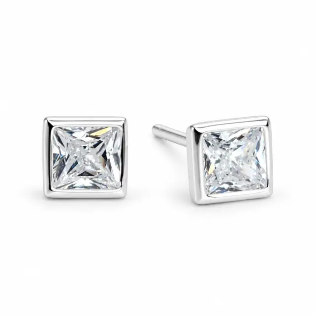Sterling Silver Cubic Zirconia 4x4mm Square Stud Earrings