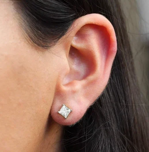 Sterling Silver Cubic Zirconia 5x5mm Square 4 Claw Stud Earrings