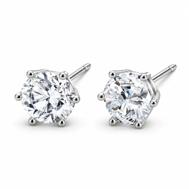 Sterling Silver Cubic Zirconia 6mm Round Stud Earrings