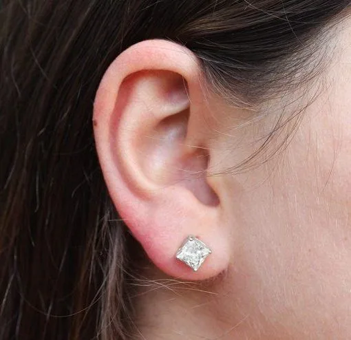 Sterling Silver Cubic Zirconia 6x6mm Square 4 Claw Stud Earrings