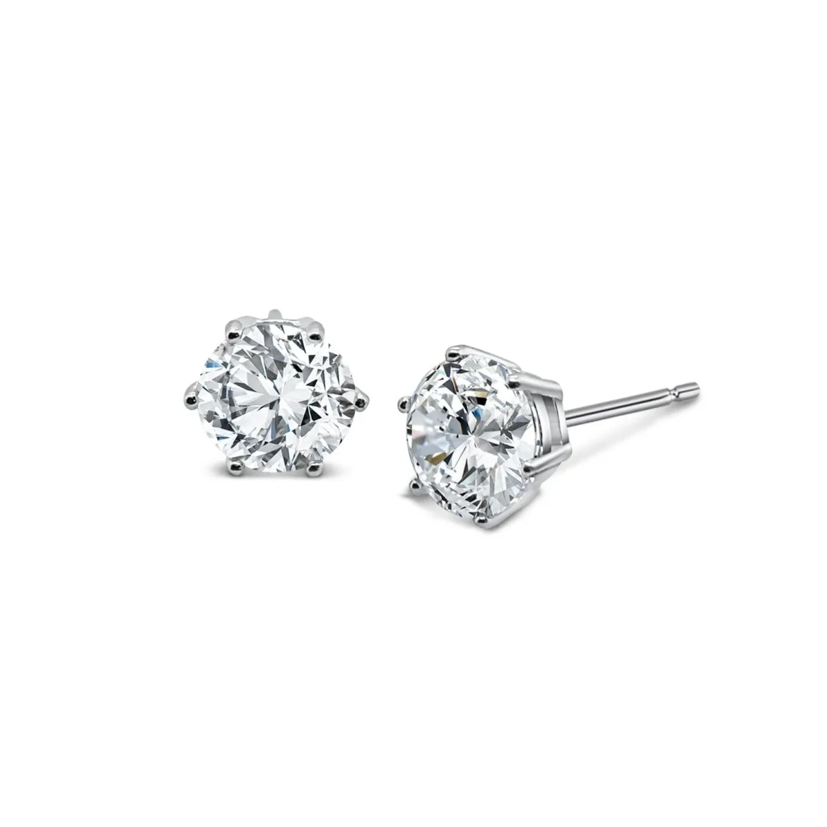 Sterling Silver Cubic Zirconia 8mm Round Stud Earrings
