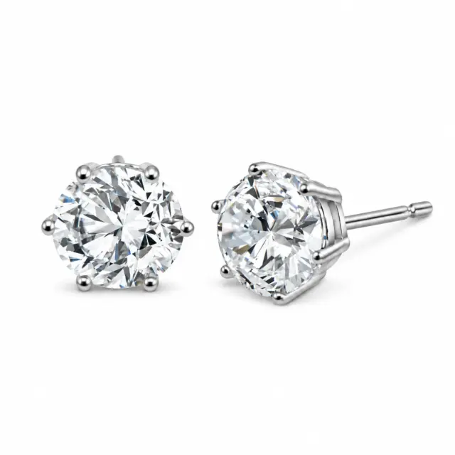 Sterling Silver Cubic Zirconia 8mm Round Stud Earrings