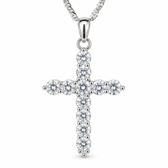 Sterling Silver Cubic Zirconia Cross Pendant 17mm x 30mm – 12 Round Cut CZ Stones with Complimentary Sterling Silver Chain - 18044165
