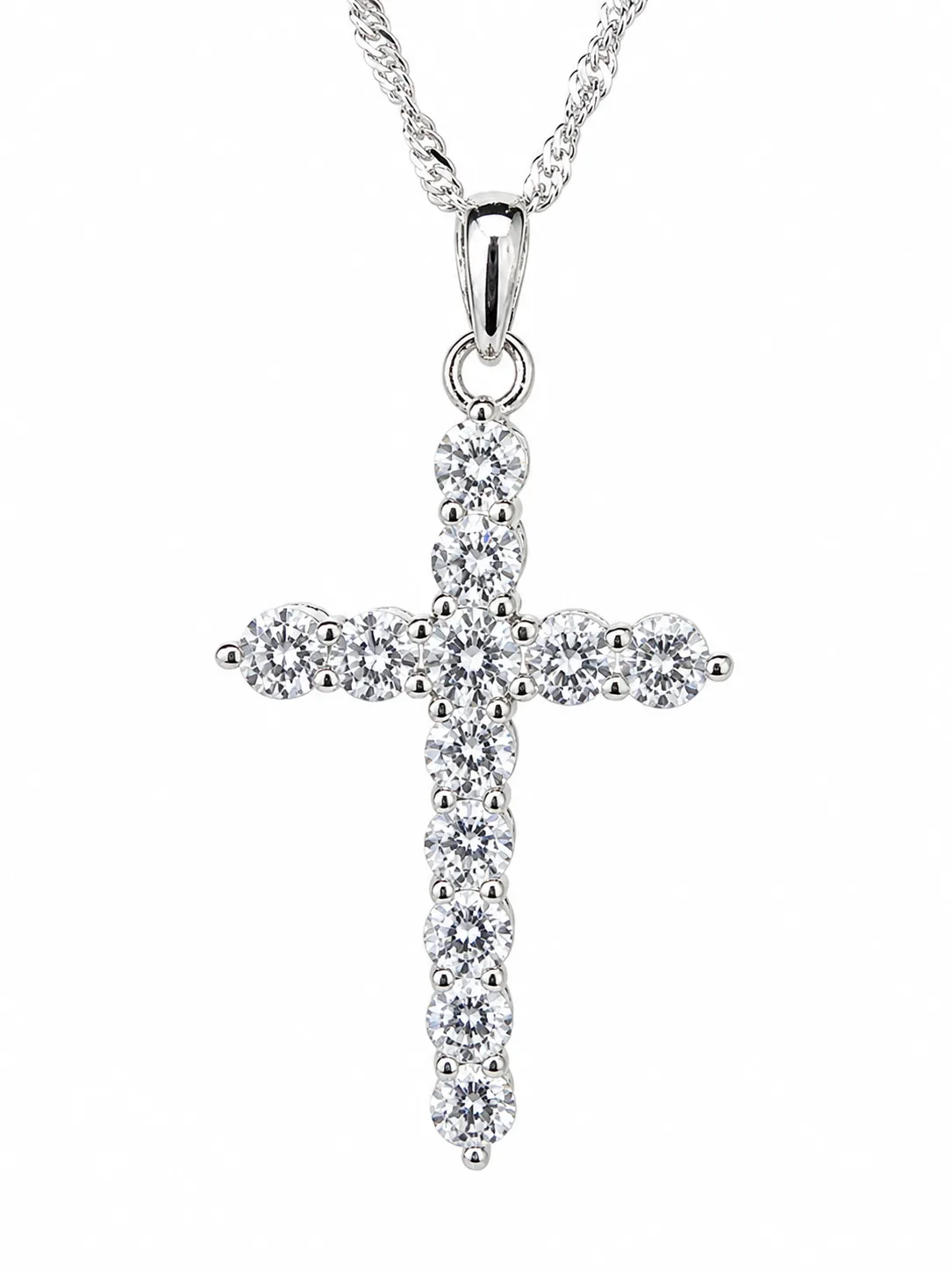 Sterling Silver Cubic Zirconia Cross Pendant 17mm x 30mm – 12 Round Cut CZ Stones with Complimentary Sterling Silver Chain - 18044165