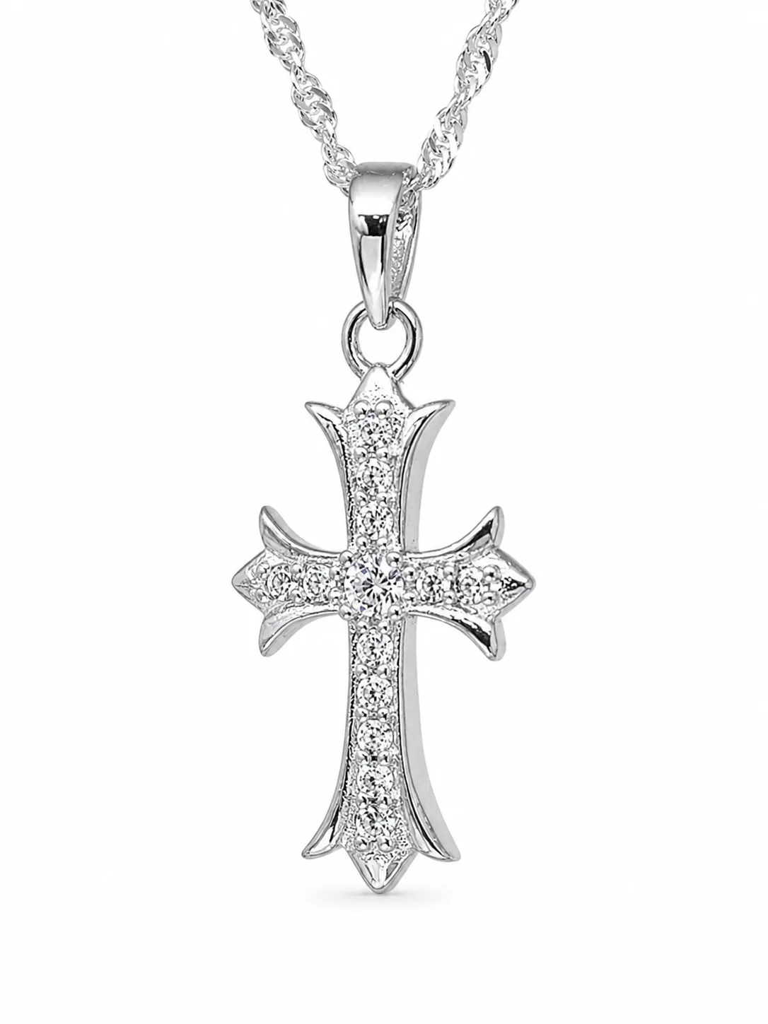 Sterling Silver Cubic Zirconia Cross Pendant with Complimentary Sterling Silver Chain – 12mm x 22mm - 18035156