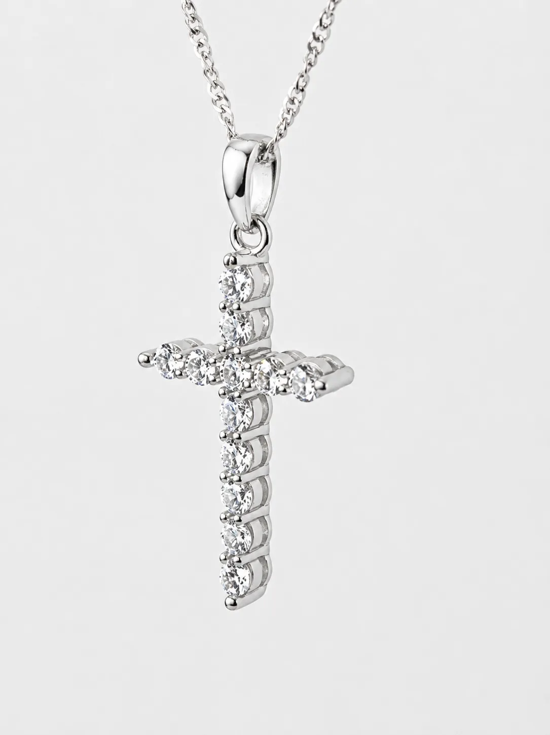 Sterling Silver Cubic Zirconia Cross Pendant with Complimentary Sterling Silver Chain – 15mm x 25mm - 18041054