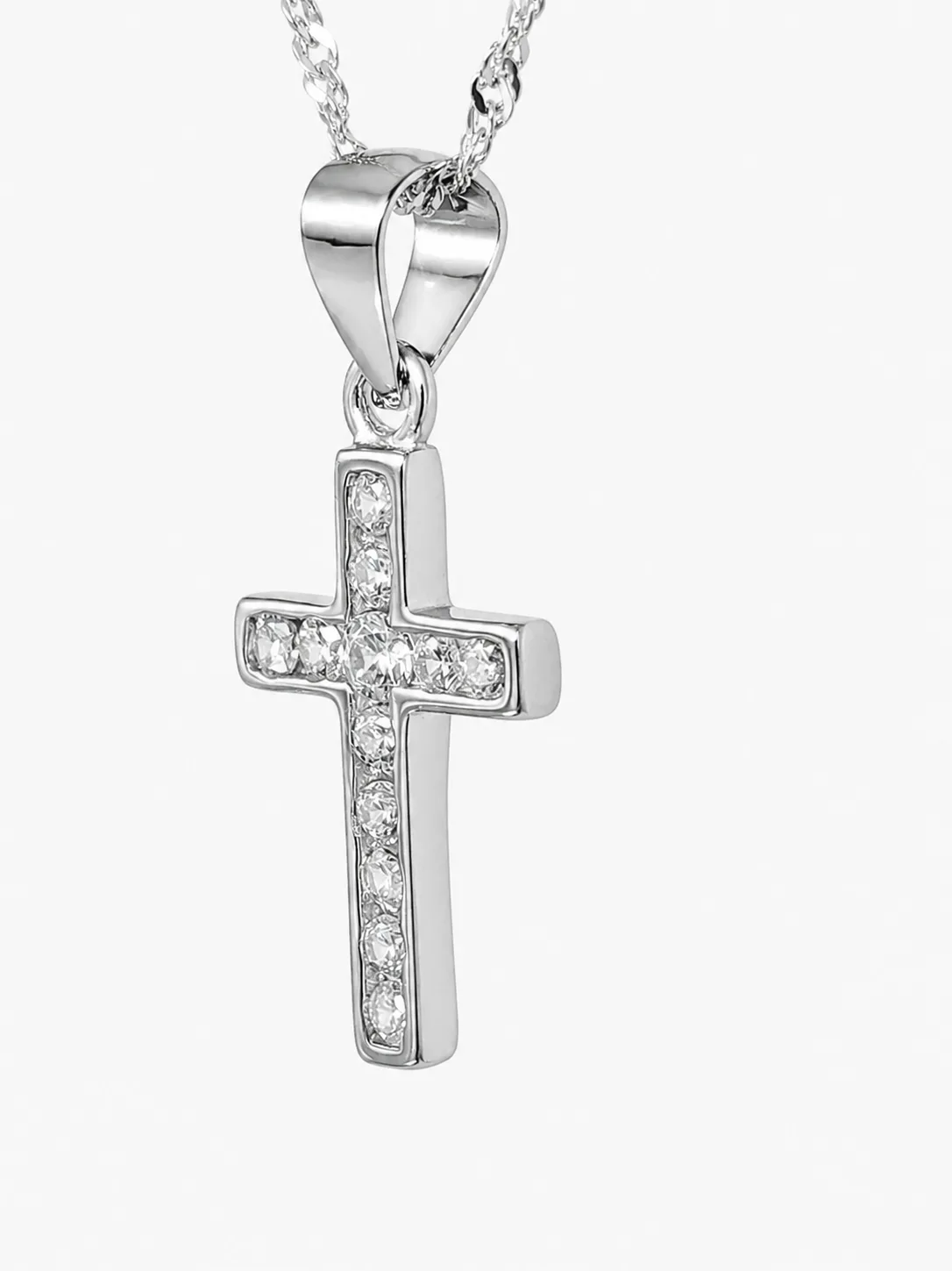 Sterling Silver Cubic Zirconia Cross Pendant with Complimentary Sterling Silver Chain – 10.2mm x 18mm - 18082135