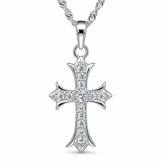 Sterling Silver Cubic Zirconia Cross Pendant with Complimentary Sterling Silver Chain – 12mm x 22mm - 18035156