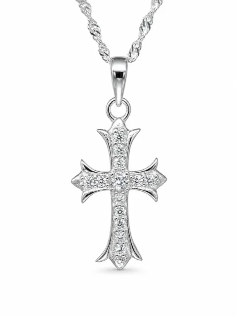Sterling Silver Cubic Zirconia Cross Pendant with Complimentary Sterling Silver Chain – 12mm x 22mm - 18035156