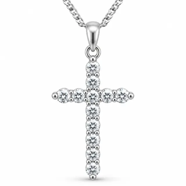 Sterling Silver Cubic Zirconia Cross Pendant with Complimentary Sterling Silver Chain – 15mm x 25mm - 18041054