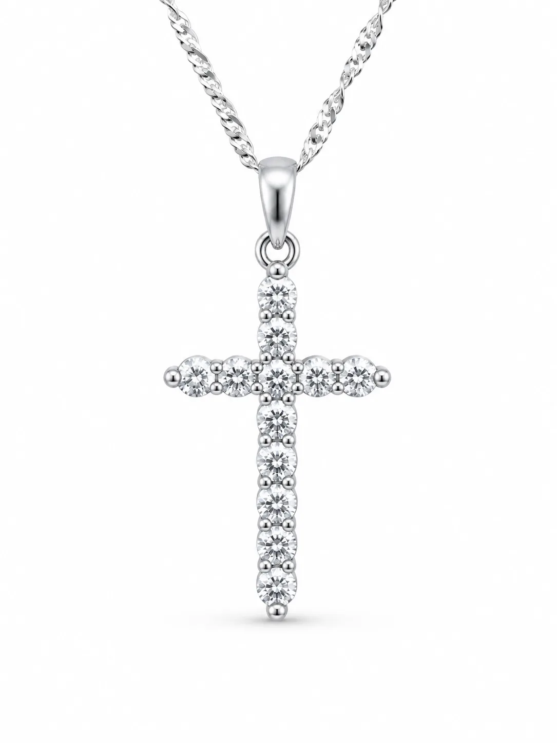 Sterling Silver Cubic Zirconia Cross Pendant with Complimentary Sterling Silver Chain – 15mm x 25mm - 18041054