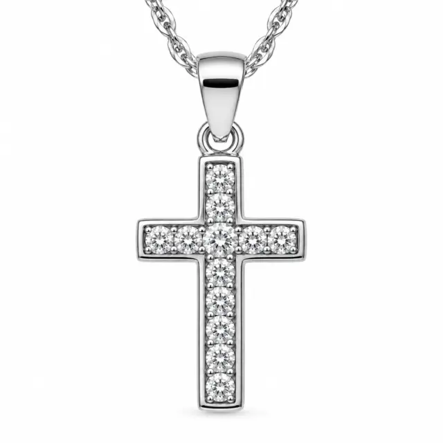 Sterling Silver Cubic Zirconia Cross Pendant with Complimentary Sterling Silver Chain – 10.2mm x 18mm - 18082135
