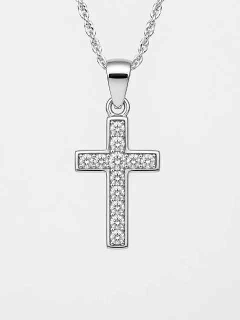 Sterling Silver Cubic Zirconia Cross Pendant with Complimentary Sterling Silver Chain – 10.2mm x 18mm - 18082135