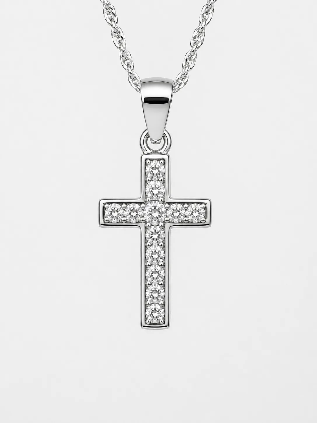 Sterling Silver Cubic Zirconia Cross Pendant with Complimentary Sterling Silver Chain – 10.2mm x 18mm - 18082135