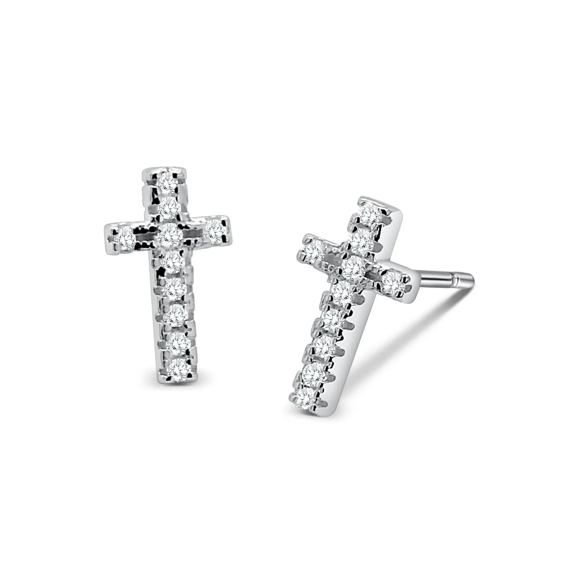 Sterling Silver Cubic Zirconia Cross Stud Earrings