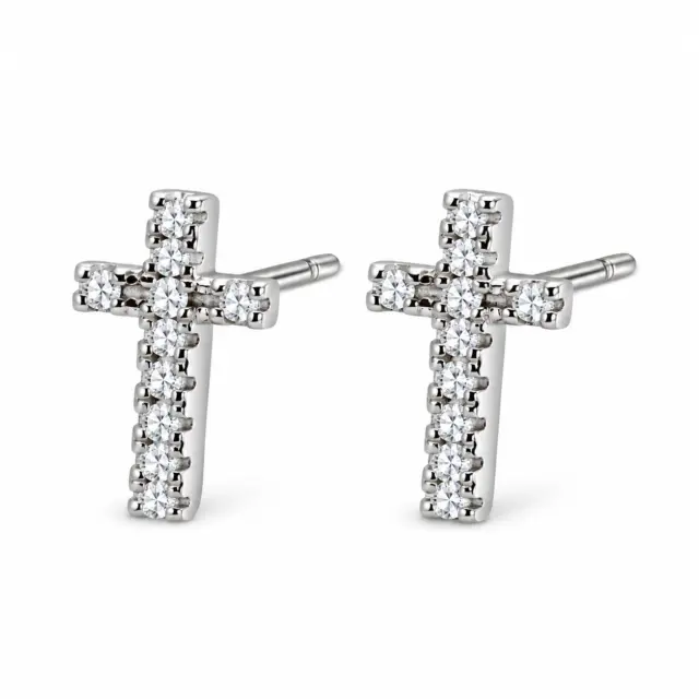 Sterling Silver Cubic Zirconia Cross Stud Earrings