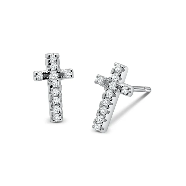 Sterling Silver Cubic Zirconia Cross Stud Earrings