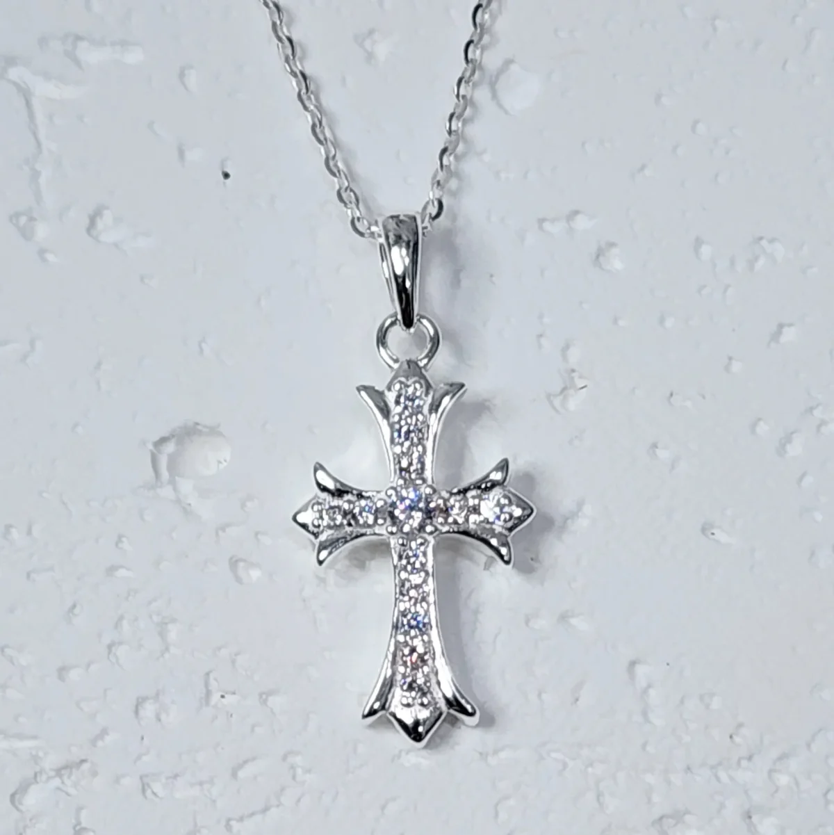 Sterling Silver Cubic Zirconia Set Cross Pendant and Sterling Silver Chain