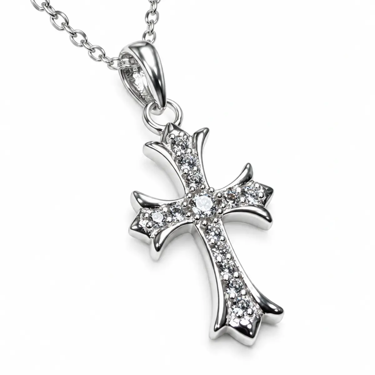 Sterling Silver Cubic Zirconia Set Cross Pendant and Sterling Silver Chain