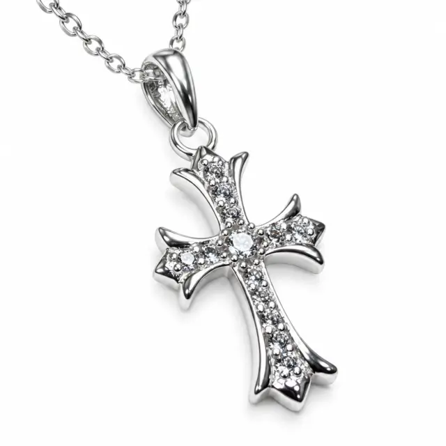 Sterling Silver Cubic Zirconia Set Cross Pendant and Sterling Silver Chain
