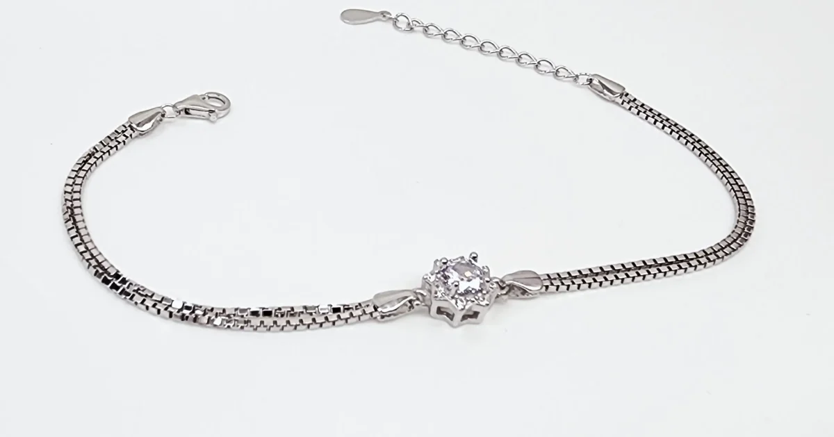 Sterling Silver Cubic Zirconia Set Double Box Chain Link Bracelet 16cm + 3cm - SSCZB01