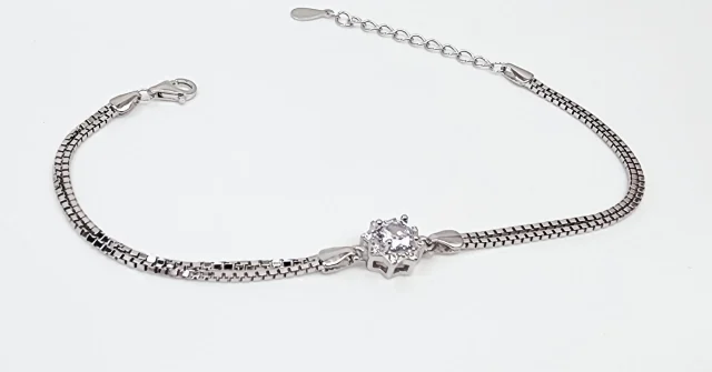 Sterling Silver Cubic Zirconia Set Double Box Chain Link Bracelet 16cm + 3cm - SSCZB01