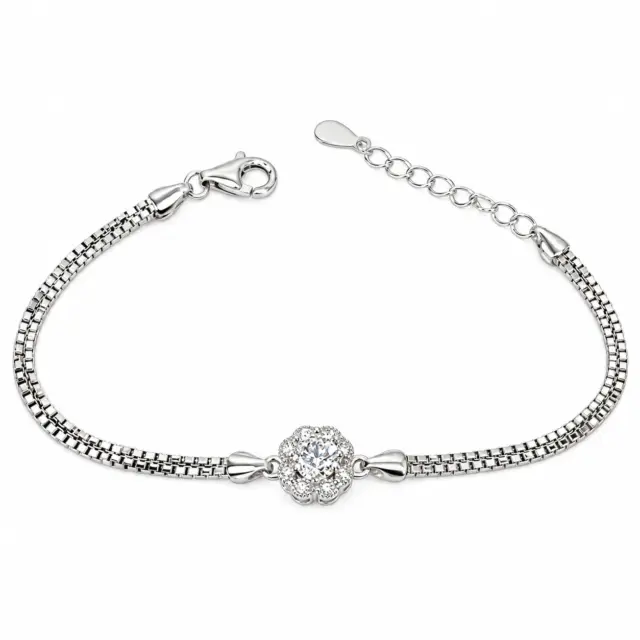 Sterling Silver Cubic Zirconia Set Double Box Chain Link Bracelet 16cm + 3cm - SSCZB03