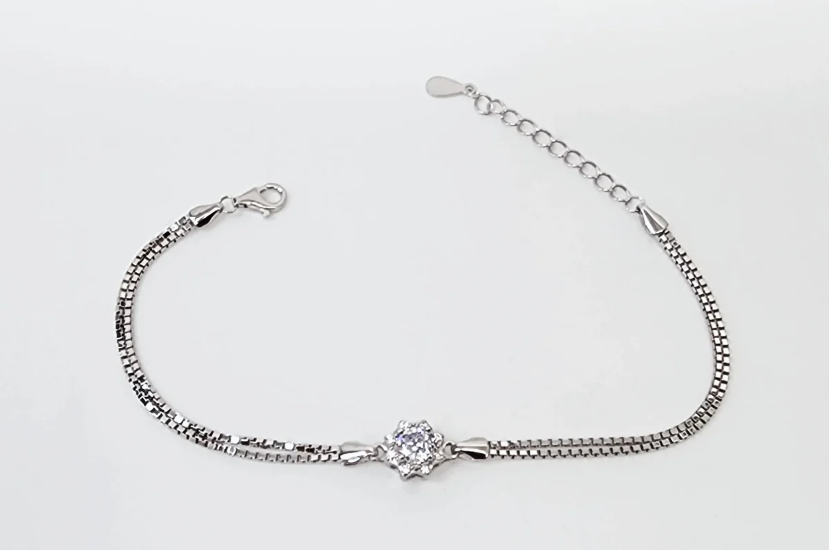 Sterling Silver Cubic Zirconia Set Double Box Chain Link Bracelet 16cm + 3cm - SSCZB01