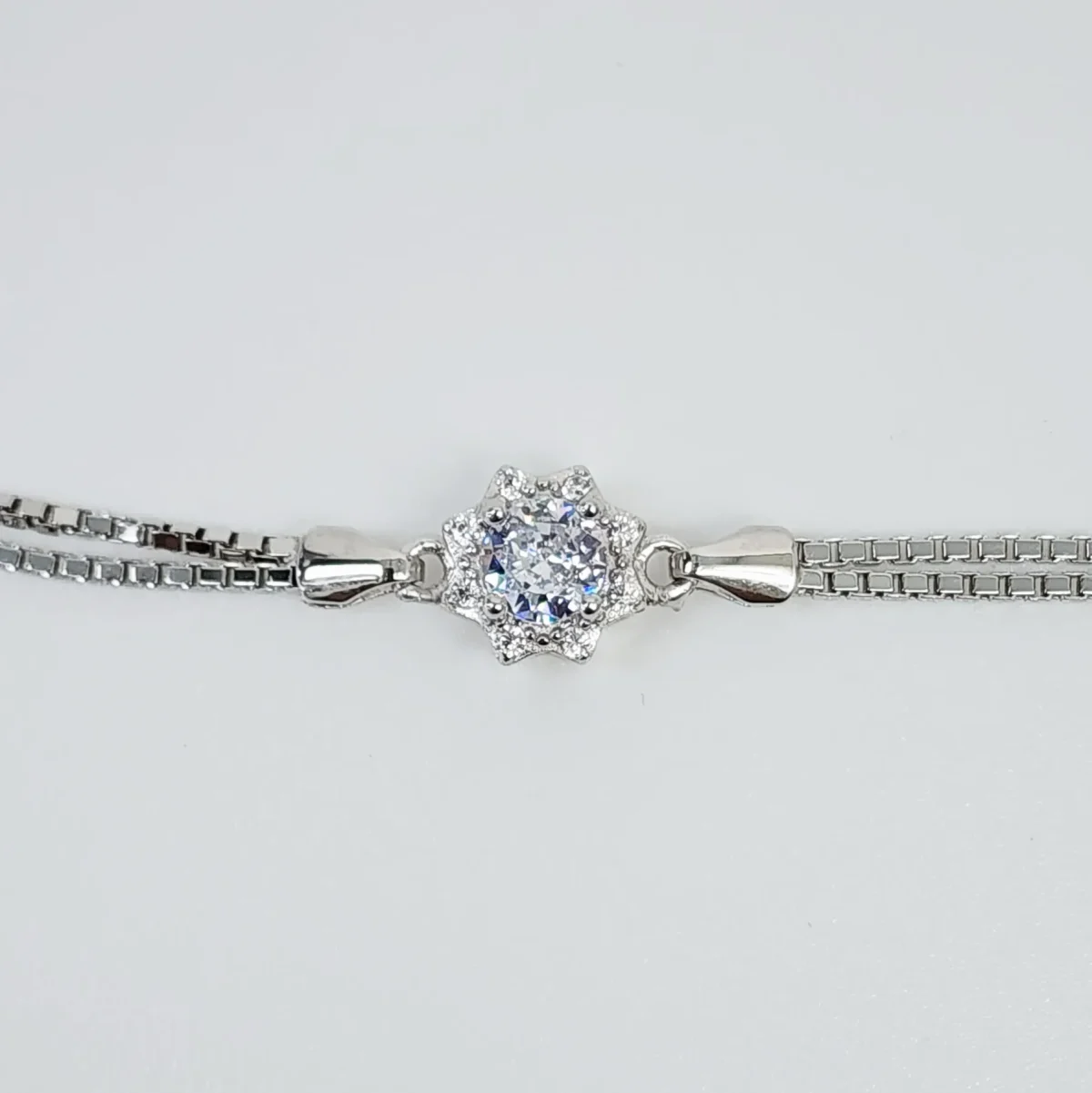 Sterling Silver Cubic Zirconia Set Double Box Chain Link Bracelet 16cm + 3cm - SSCZB01