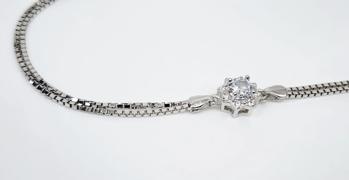 Sterling Silver Cubic Zirconia Set Double Box Chain Link Bracelet 16cm + 3cm - SSCZB01