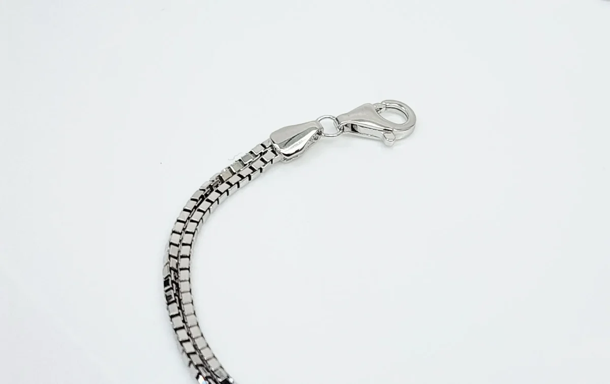 Sterling Silver Heart Shape Cubic Zirconia Set Double Box Chain Link Bracelet 16cm + 3cm - SSCZB04