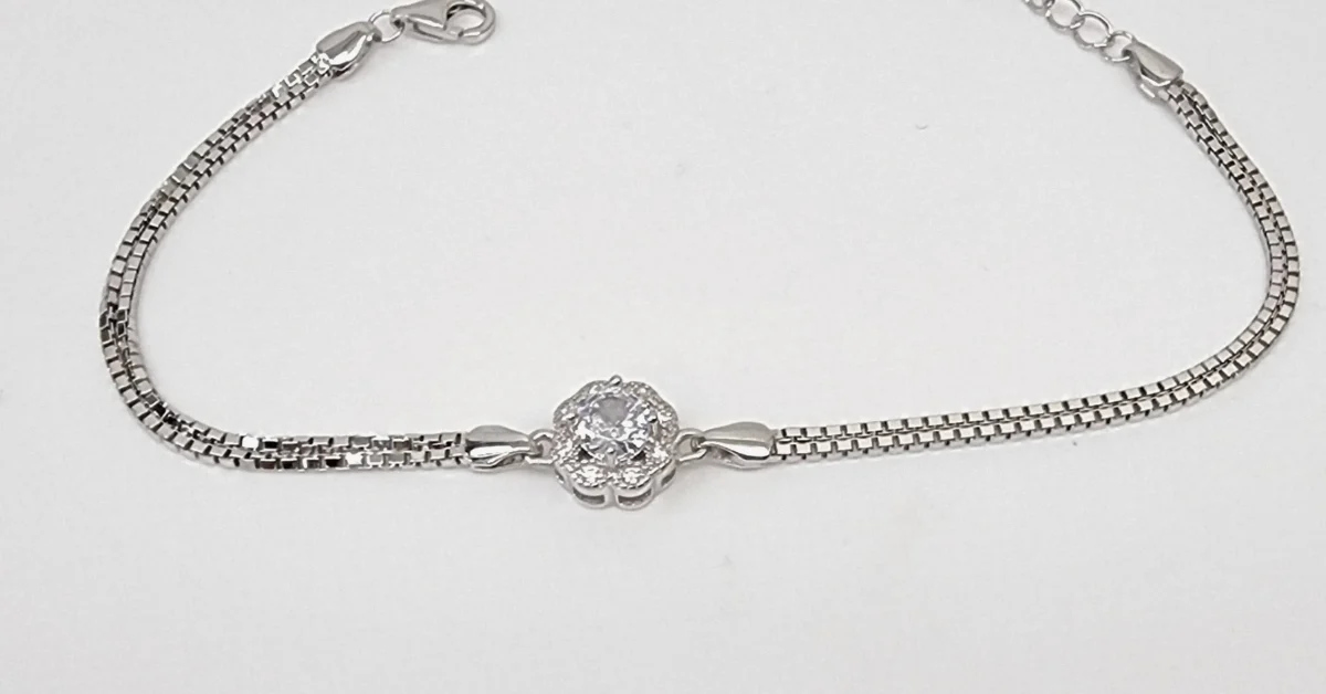 Sterling Silver Cubic Zirconia Set Double Box Chain Link Bracelet 16cm + 3cm - SSCZB02