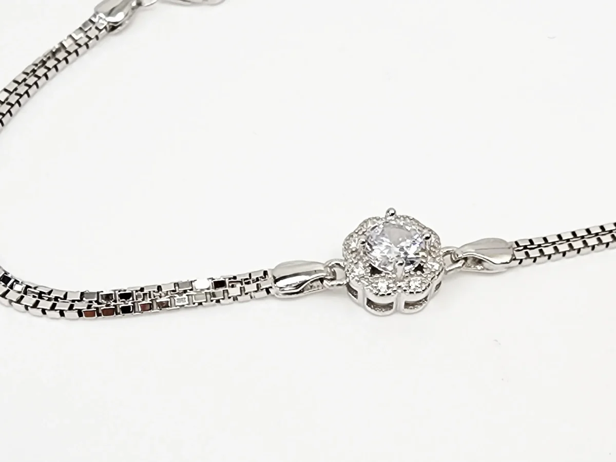 Sterling Silver Cubic Zirconia Set Double Box Chain Link Bracelet 16cm + 3cm - SSCZB02