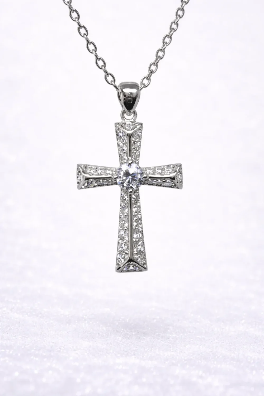 Sterling Silver CZ Cross Pendant Necklace – Micro Set Cross with Centre Stone - XL090158B