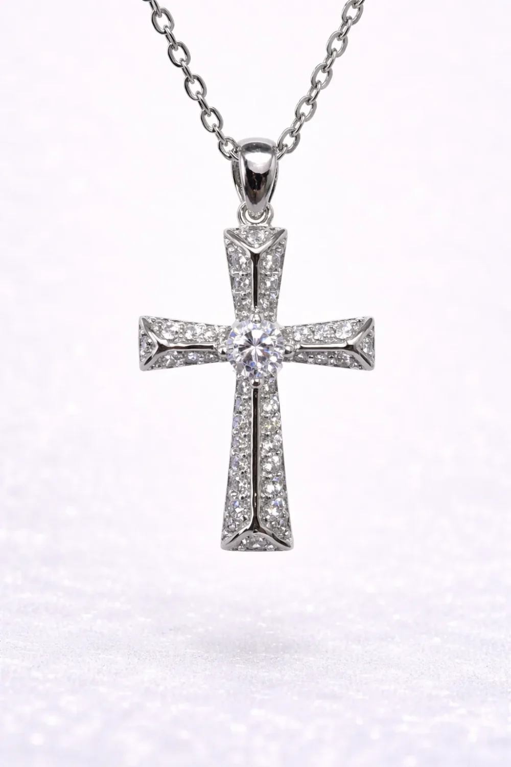 Sterling Silver CZ Cross Pendant Necklace – Micro Set Cross with Centre Stone - XL090158B
