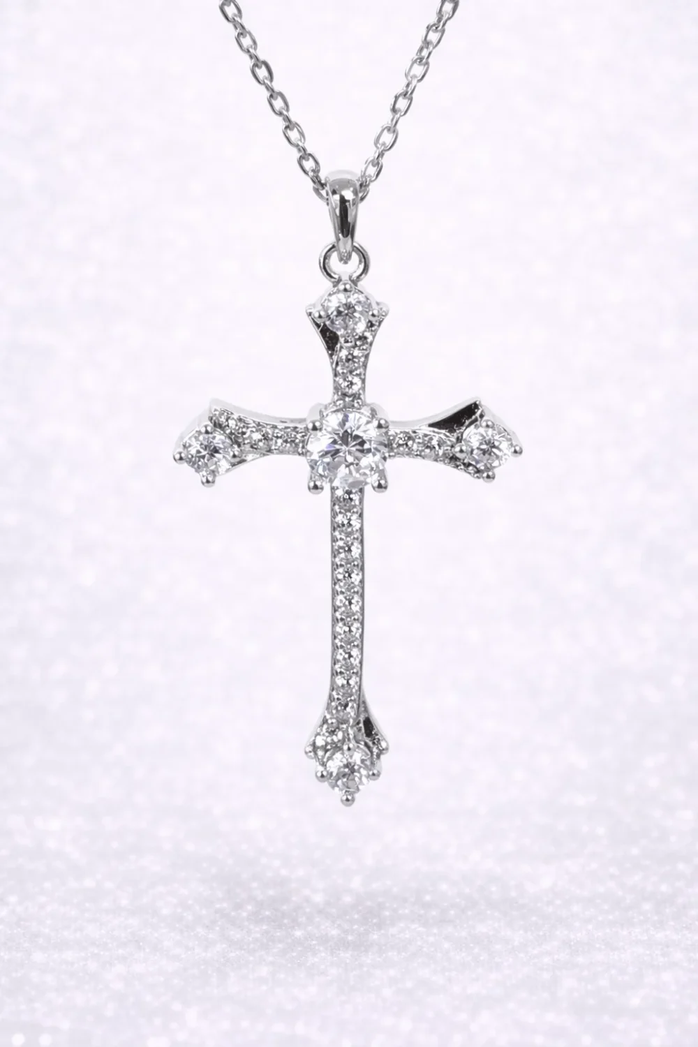 Sterling Silver CZ Cross Pendant Necklace – Multi-Stone Claw Set Design - YL7343101