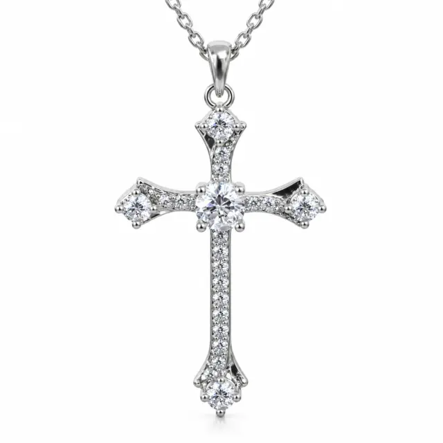 Sterling Silver CZ Cross Pendant Necklace – Multi-Stone Claw Set Design - YL7343101