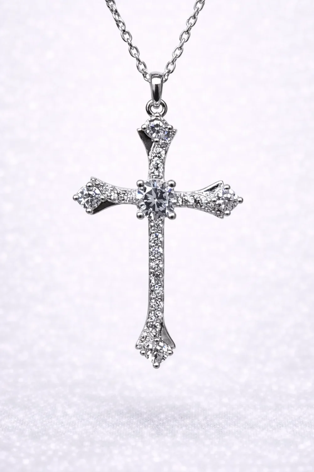 Sterling Silver CZ Cross Pendant Necklace – Multi-Stone Claw Set Design - YL7343101
