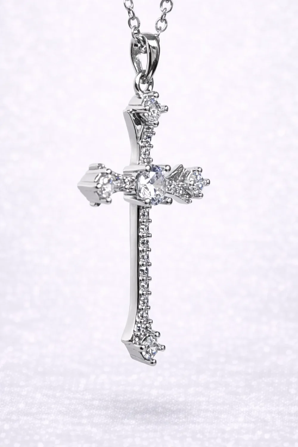 Sterling Silver CZ Cross Pendant Necklace – Multi-Stone Claw Set Design - YL7343101