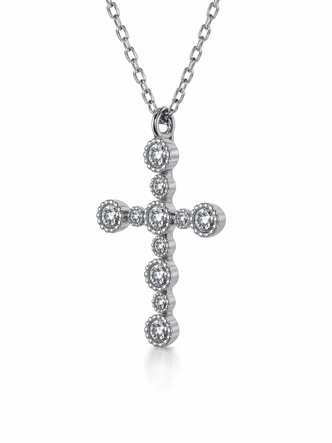 Sterling Silver CZ Cross Pendant Necklace with Adjustable Chain (14.00mm x 19.00mm) - XL050052B