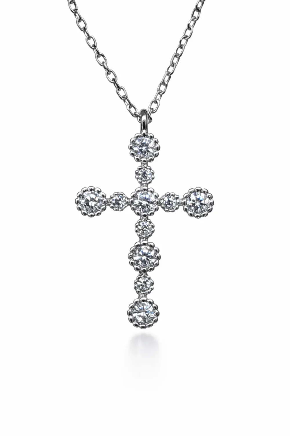 Sterling Silver CZ Cross Pendant Necklace with Adjustable Chain (14.00mm x 19.00mm) - XL050052B