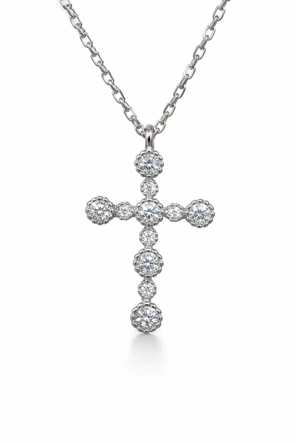 Sterling Silver CZ Cross Pendant Necklace with Adjustable Chain (14.00mm x 19.00mm) - XL050052B