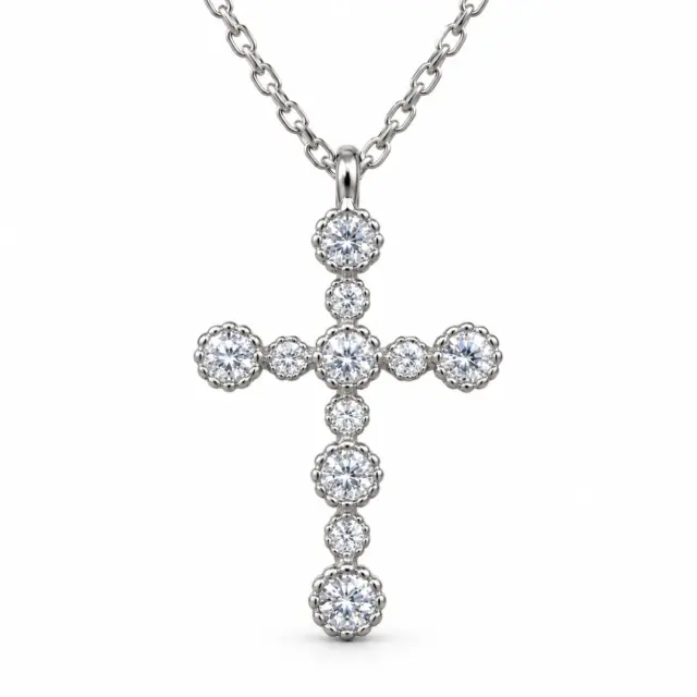Sterling Silver CZ Cross Pendant Necklace with Adjustable Chain (14.00mm x 19.00mm) - XL050052B