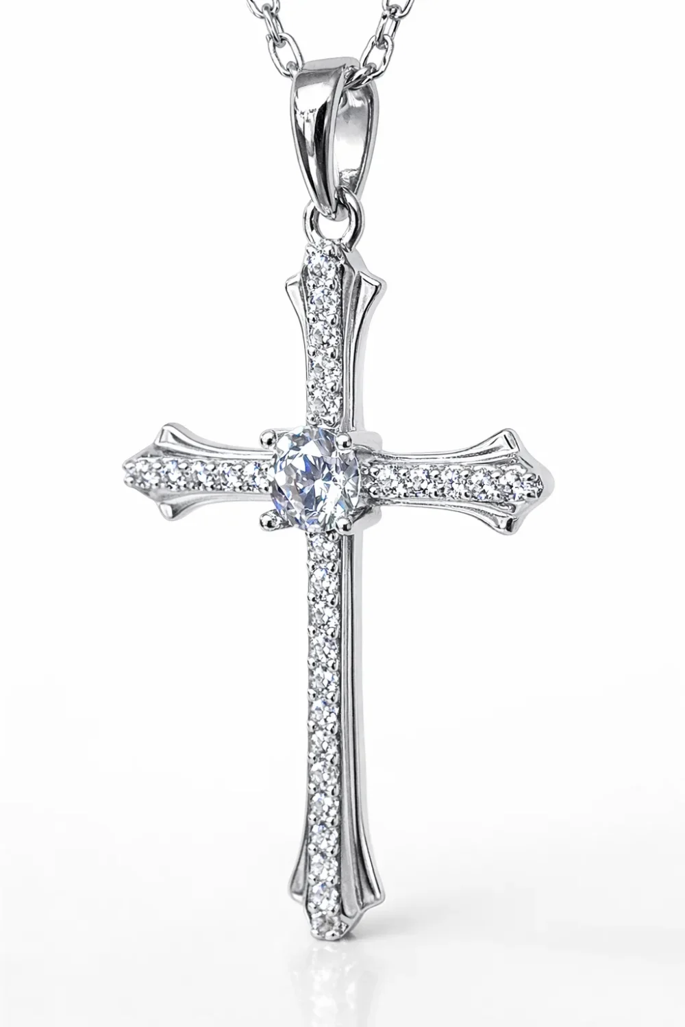 Sterling Silver CZ Cross Pendant with Chain – 16mm x 25mm - XL070324B